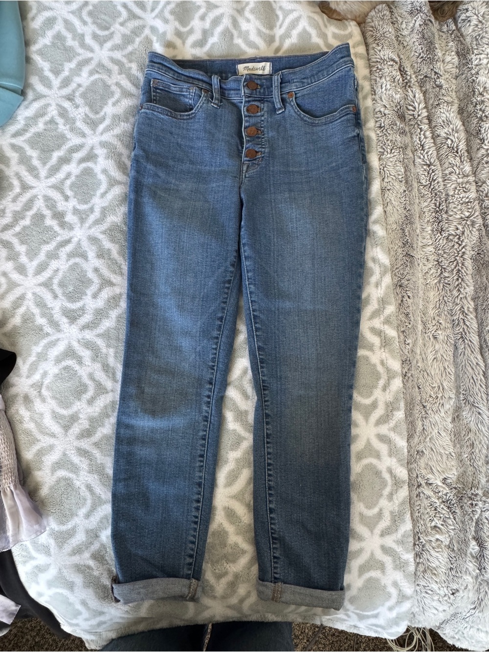 Madewell High-Rise Button-Fly Skinny Jeans in Blue Wash